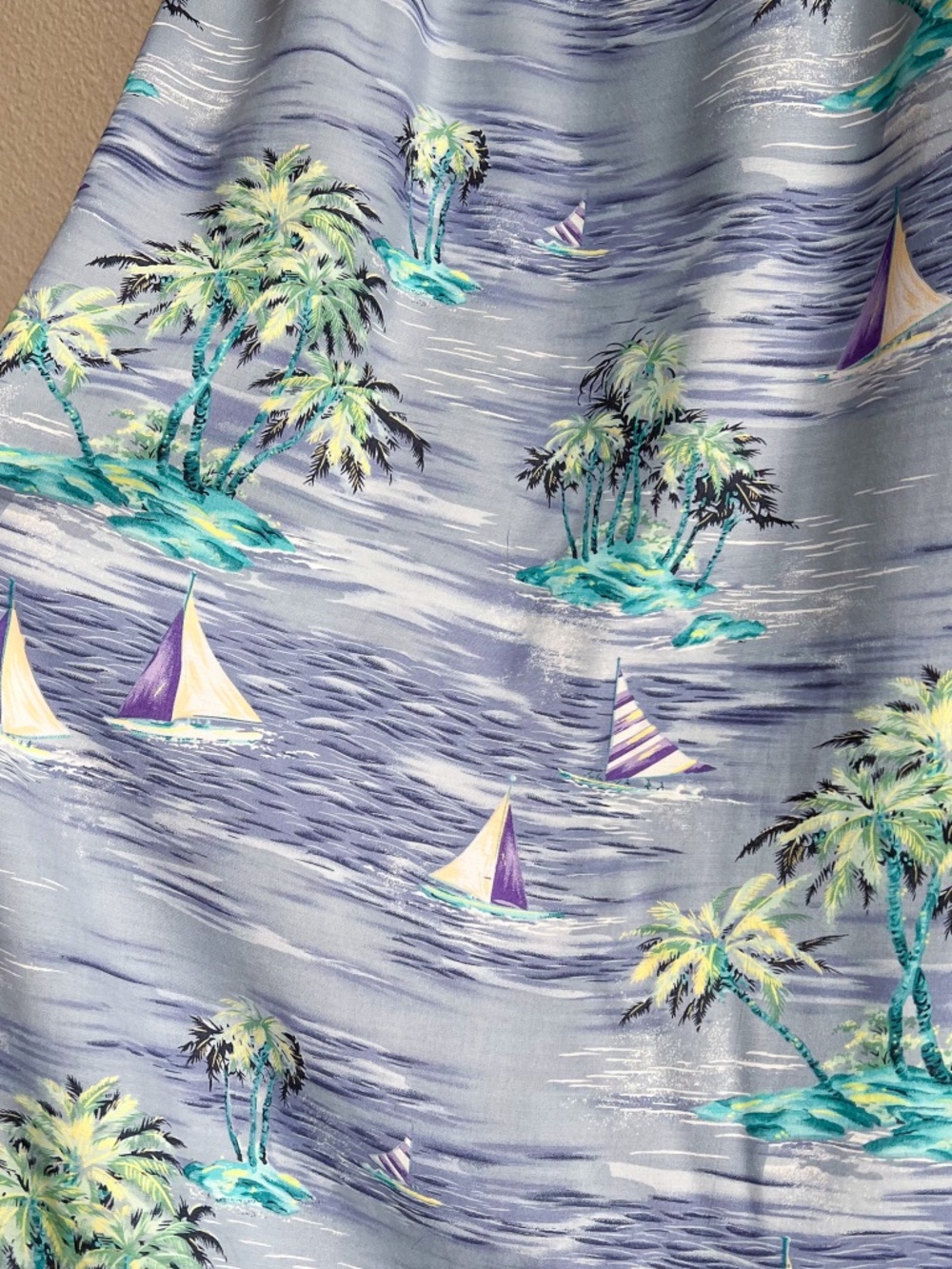 Vintage 1990s Tropical Sailboat Print Midi Dress (M/L) - Picture 8 of 13